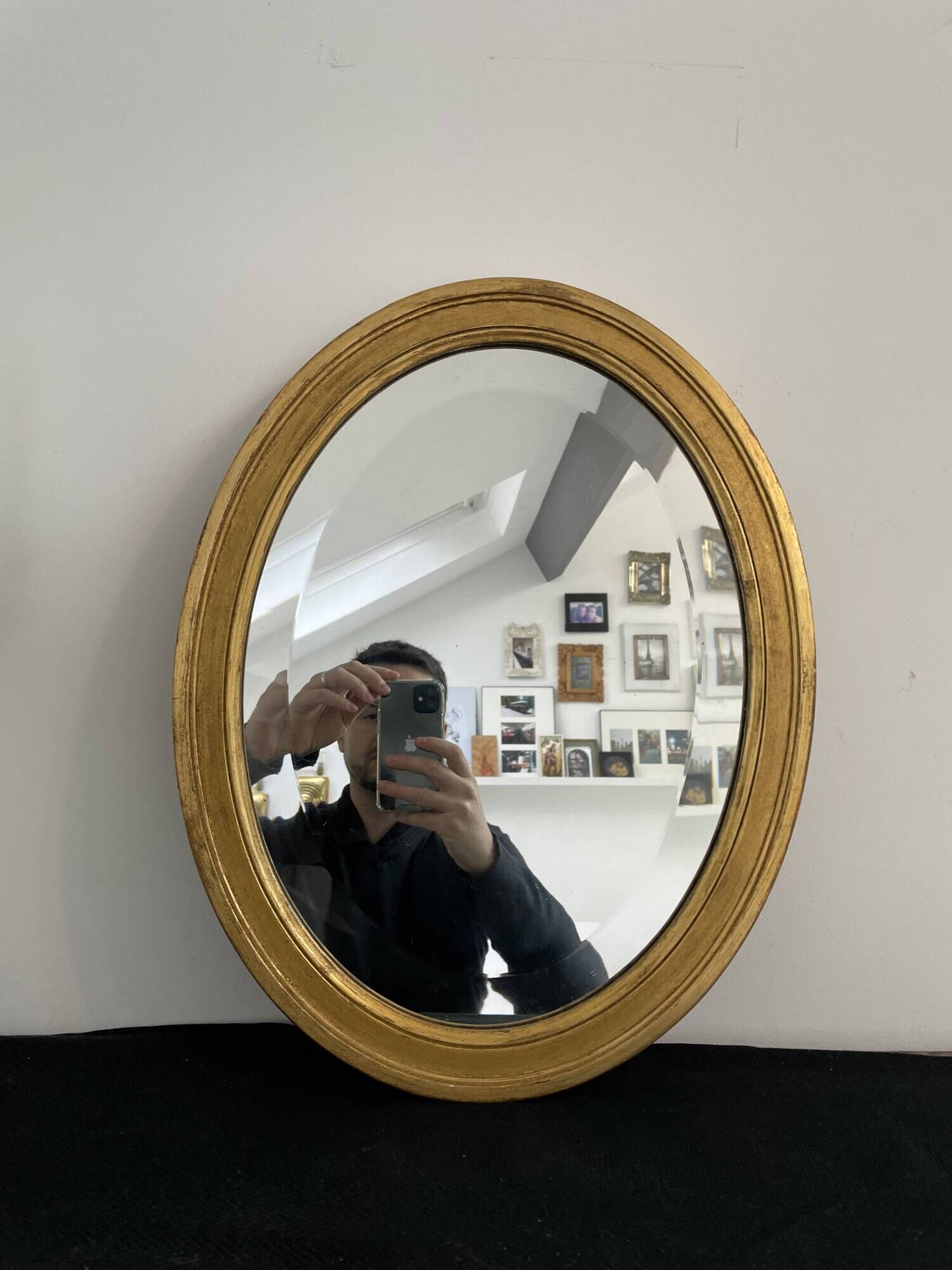 Large wooden mirror - oval - beveled - France - French decoration