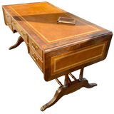 English desk, double-sided table with mahogany extension.