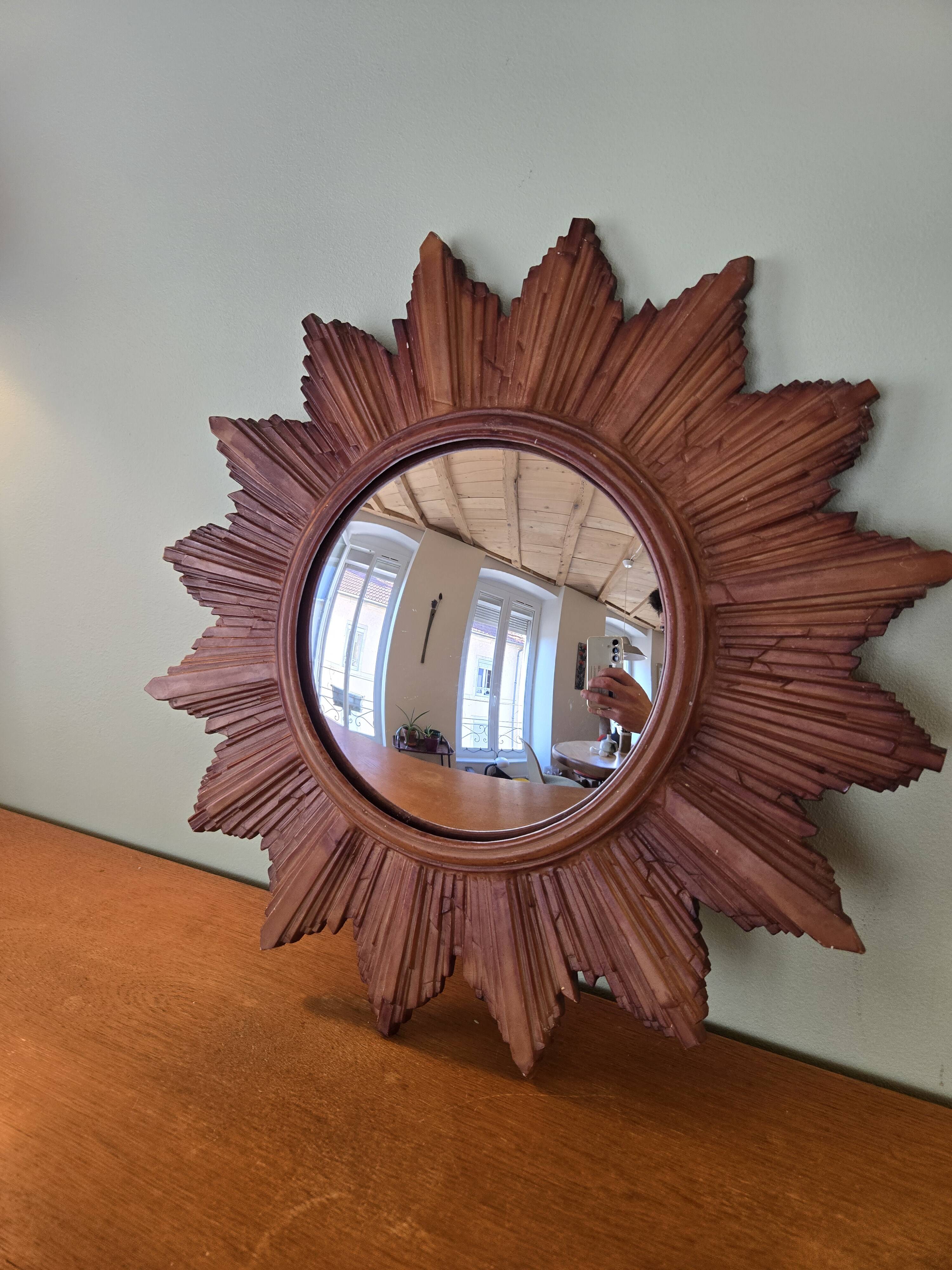 Miroir soleil en résine avec glace « oeil de sorcière » - déco vintage