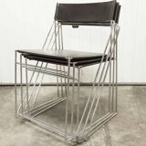 Set of 3 minimalist X line chairs by Niels Jorgen Haugesen.