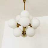 Mid-Century Modern brass and opaline glass Sputnik chandelier