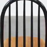 Set of 4 vintage wooden design chairs with black spindle backrest and brown seat