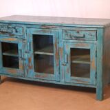 Ancien buffet en teck birman patine bleu d’origine