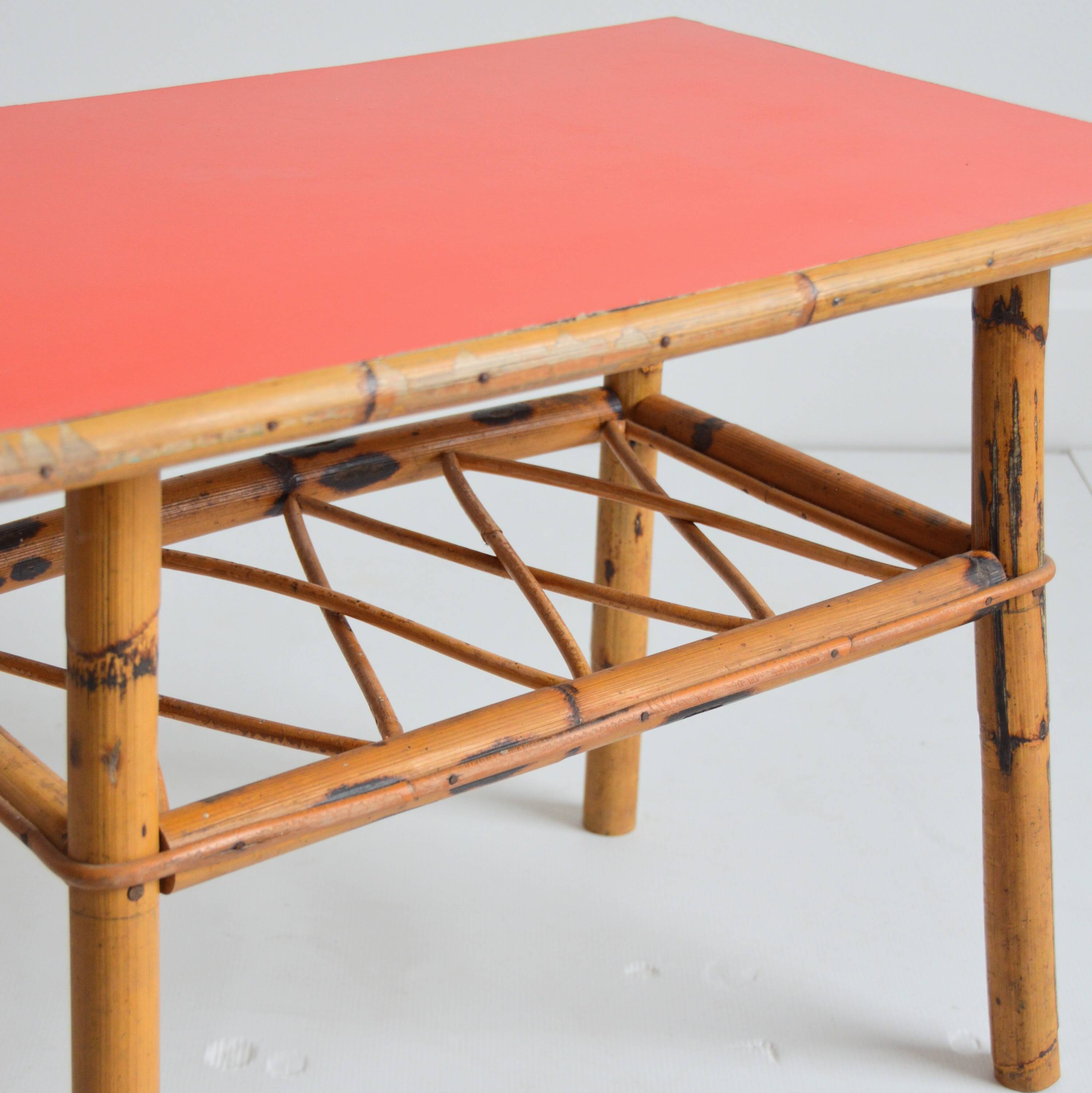 Small coffee table / Side table / Bamboo and rattan end table 1960s