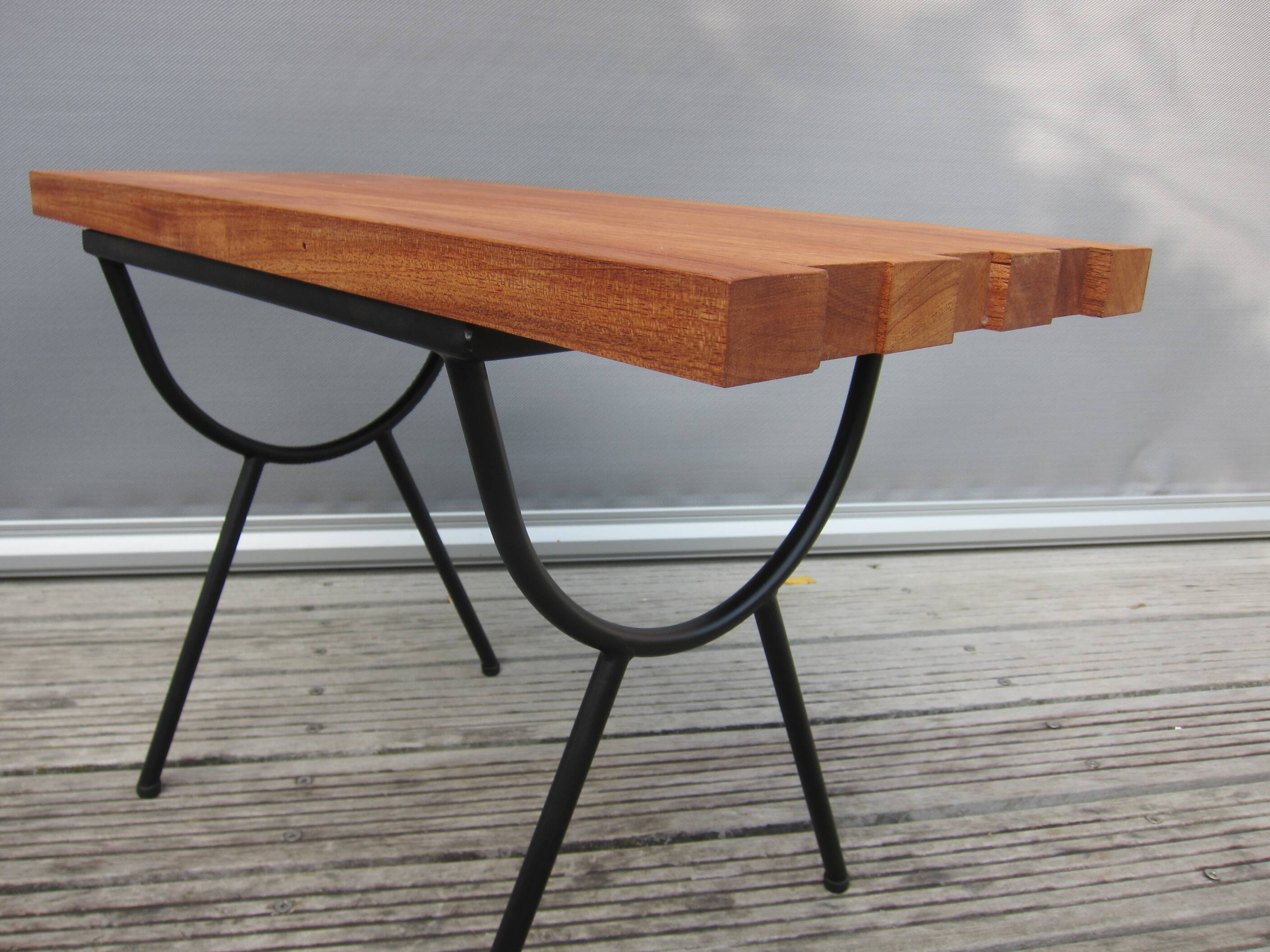 1950s wood and metal portico coffee table