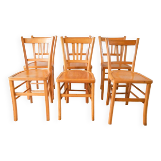 Set of 6 luterma blond wood bistro chairs 1950