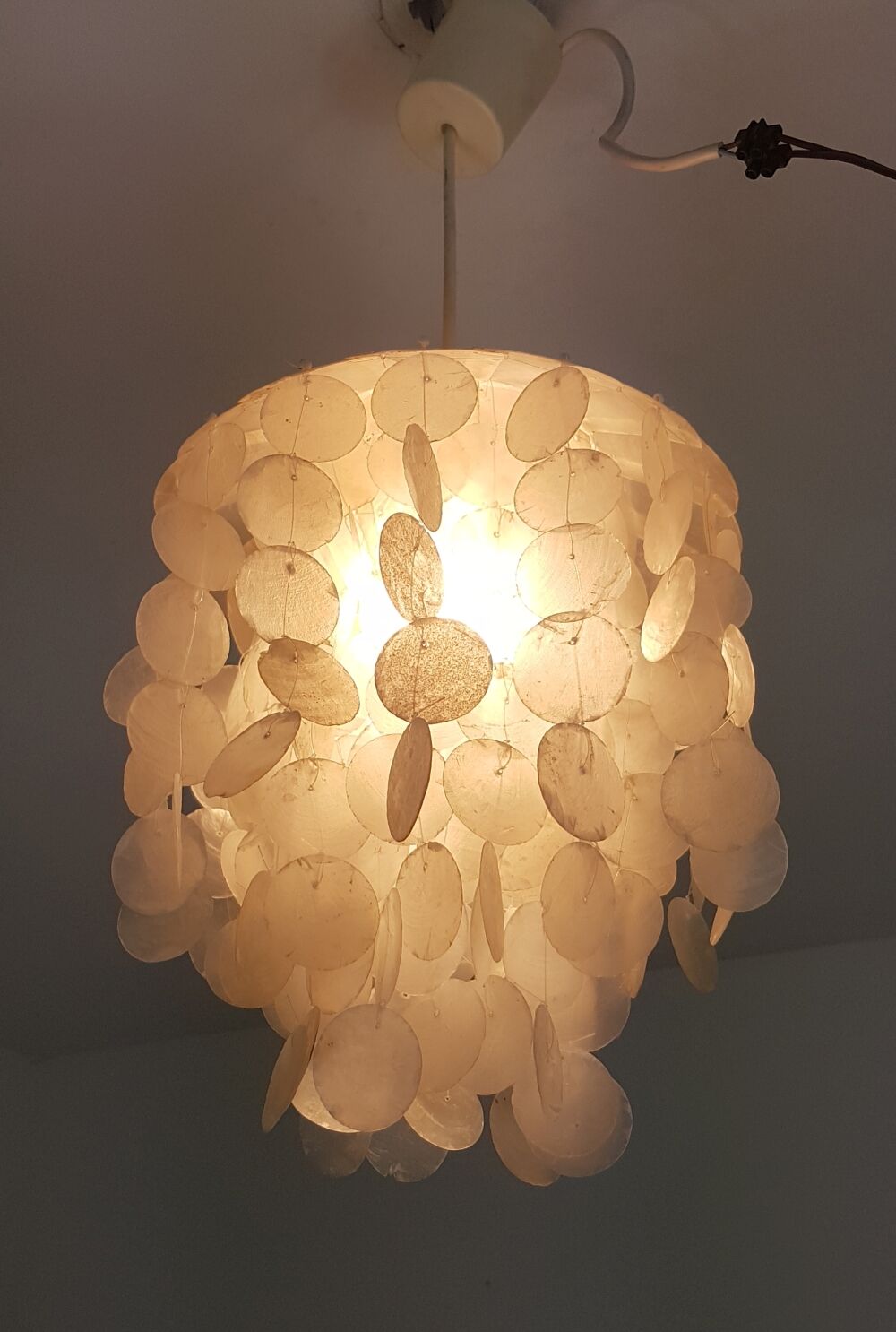 Vintage hanging lamp with mother-of-pearl lozenges