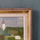 Mid-Century Modern Swedish "Houses by Nature" Vintage Landscape Oil Painting, Framed