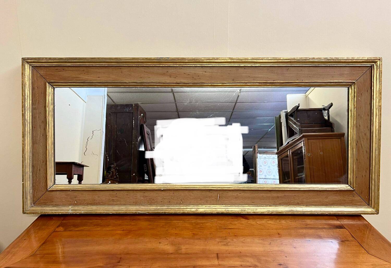 Rectangular mirror in natural wood and gilded wood