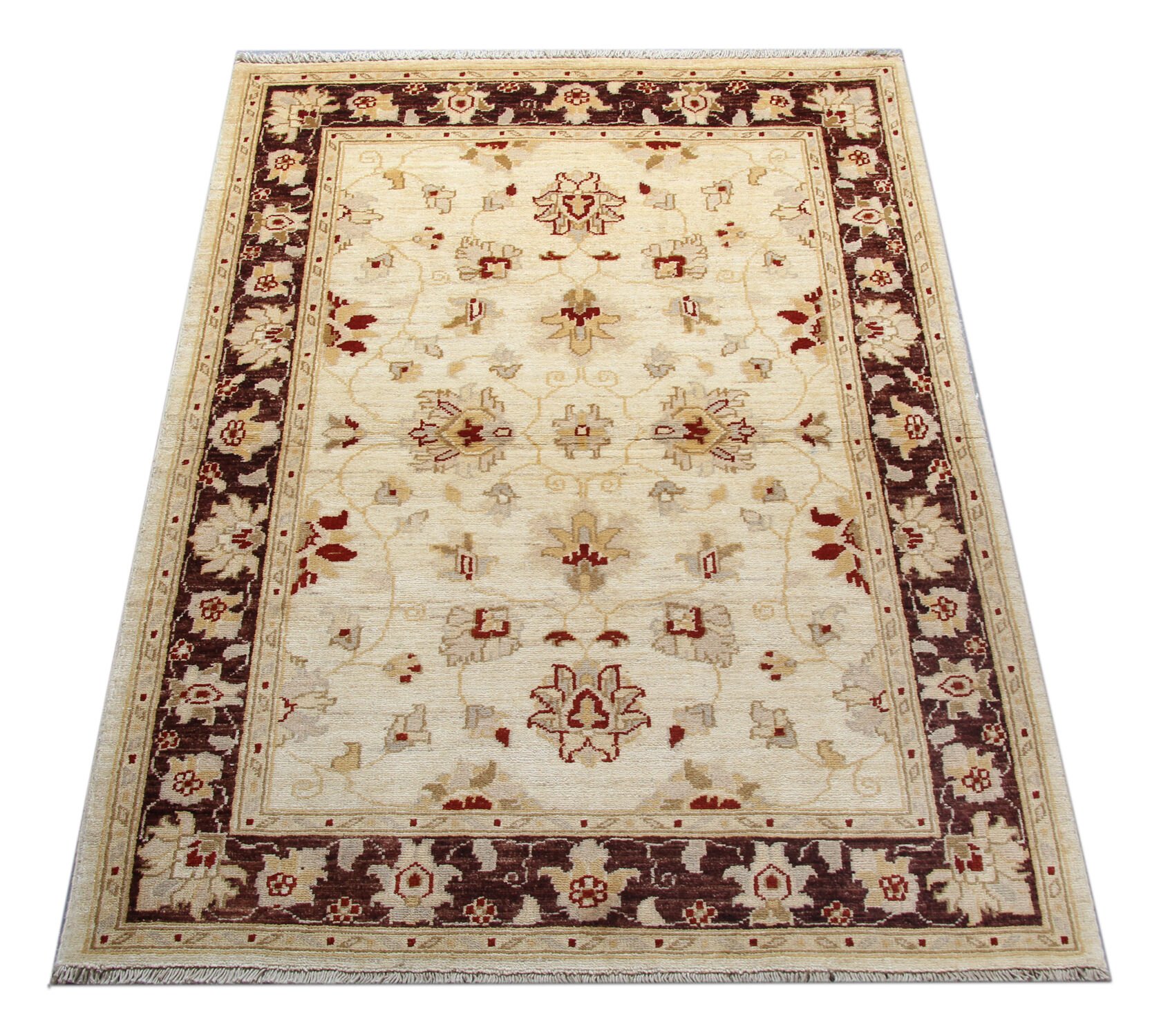 Traditional ceam wool ziegler rug handwoven floral carpet- 106x150cm