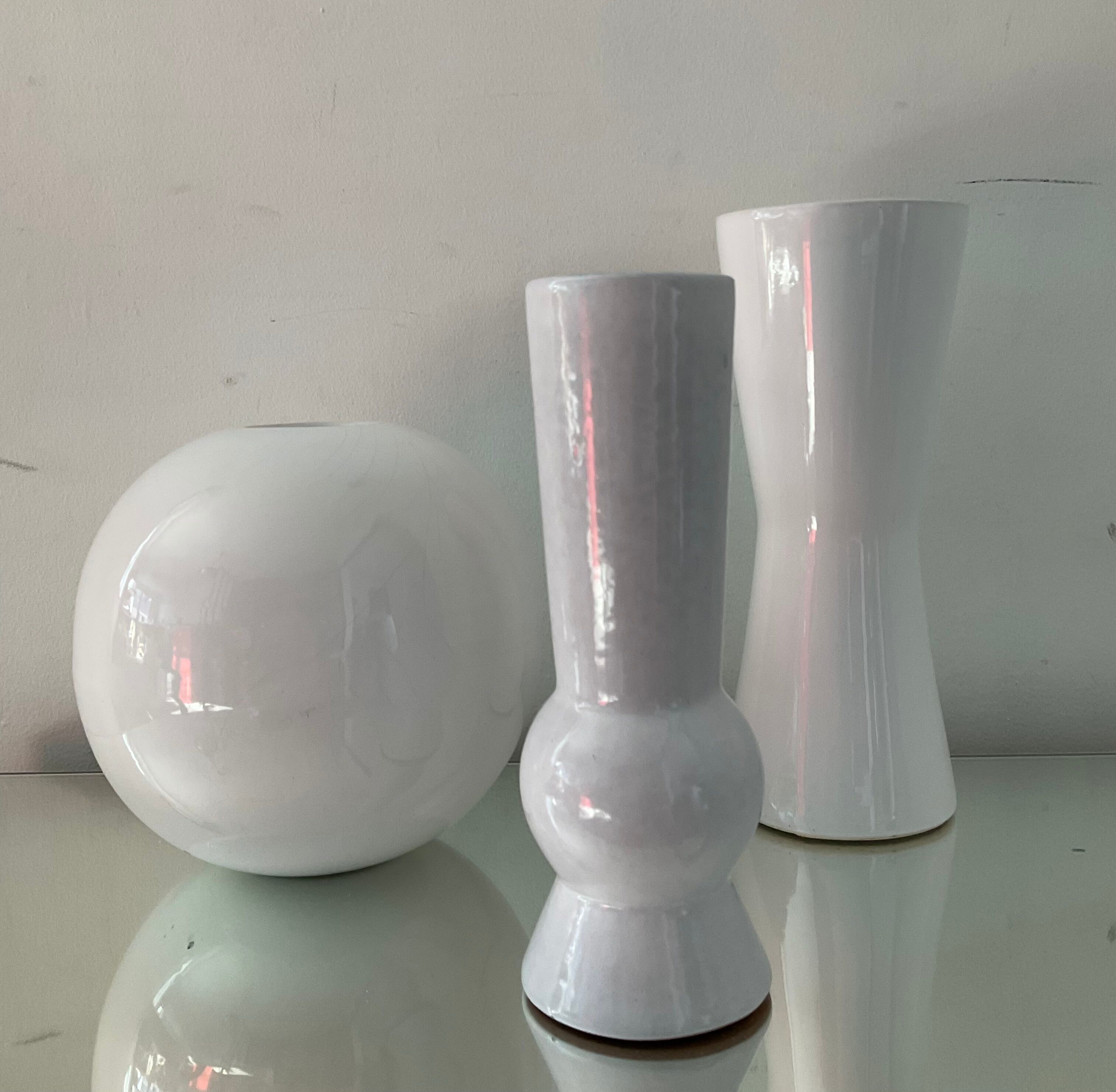 Trio of vintage ceramic vases white 60s-70s