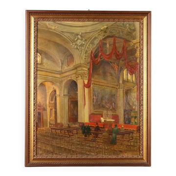 Modern painting Interior of the San Marco church in Milan '900