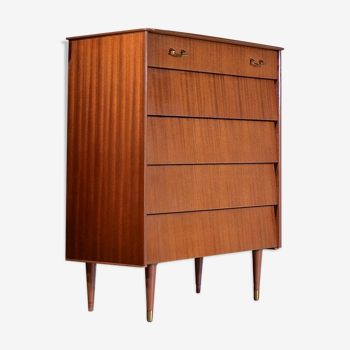 Midcentury avalon chest of drawers in teak and brass