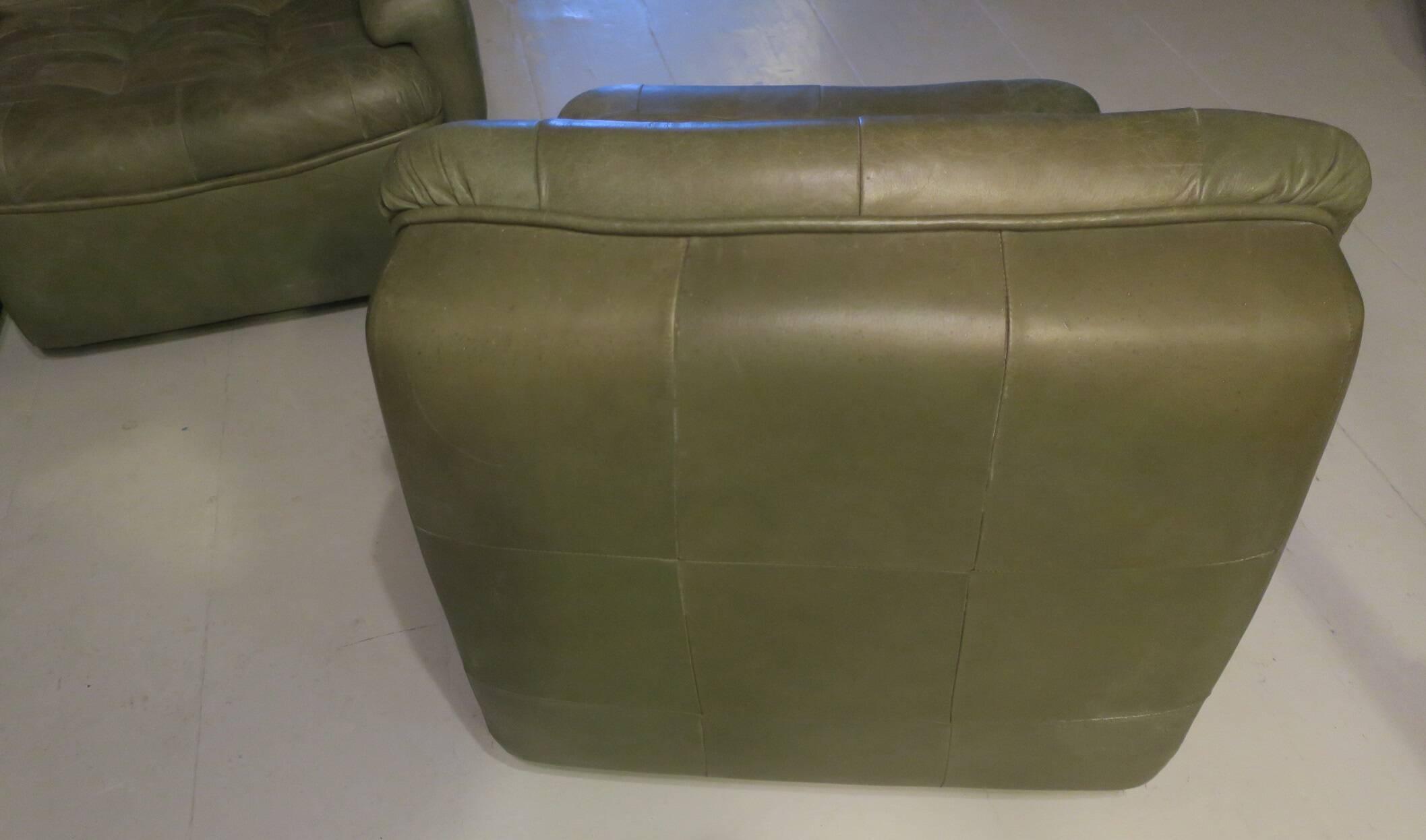 Fauteuil safari vintage des années 1970, cognac cuir patiné