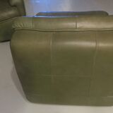 Patchwork modular sofa set in olive green patinated leather, 1970s
