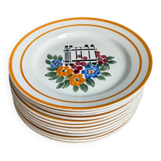 17 assiettes fleuries HBCM, milieu XXème