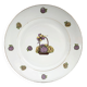 Round porcelain plate from Limoges with a hydrangea basket design.