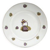 Plat rond en porcelaine de Limoges décor panier d'hortensias