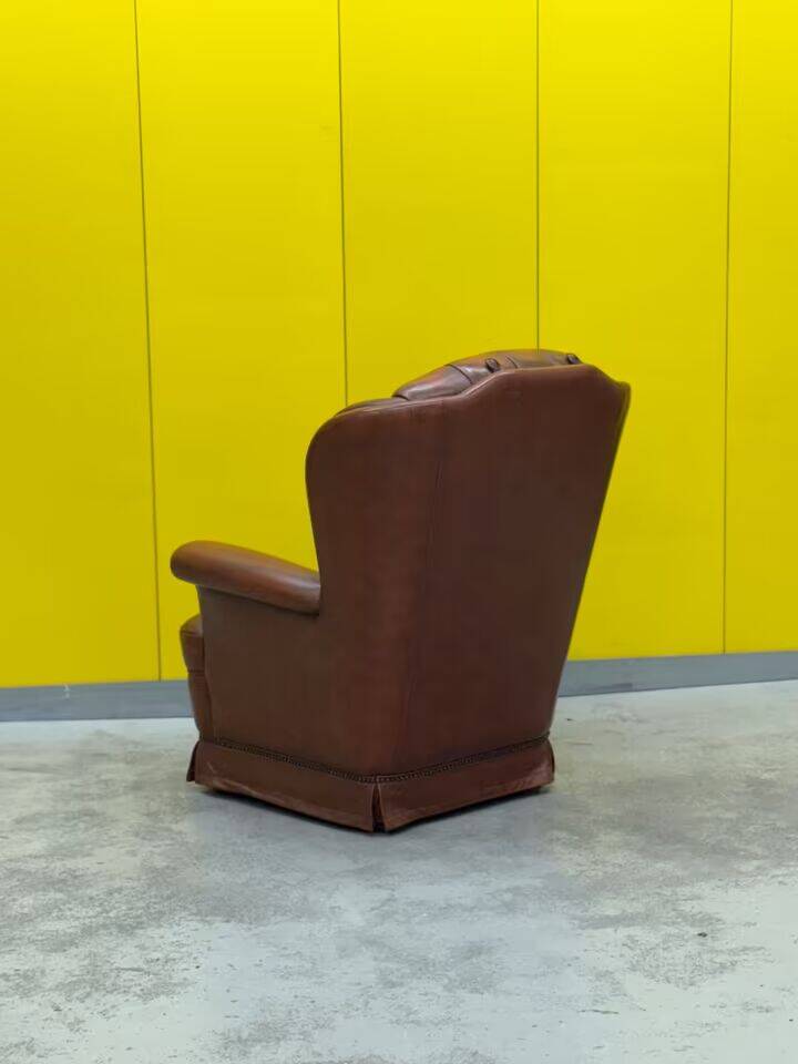 Original English Chesterfield Wingback Chair - Vintage Cognac Leather