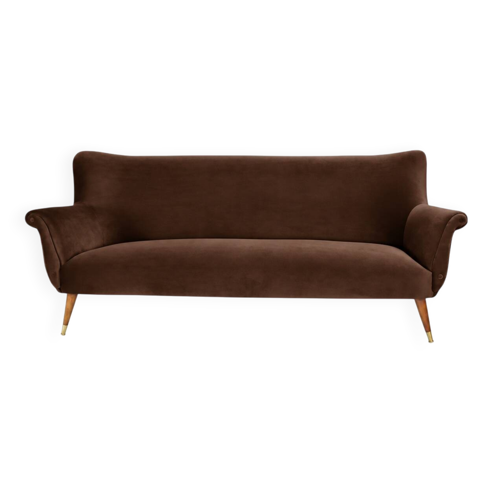 Magnificent vintage 1960s chocolate brown velvet sofa – unique piece.