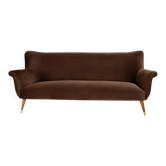 Magnifique canapé vintage années 60 en velours marron chocolat – pièce uniq