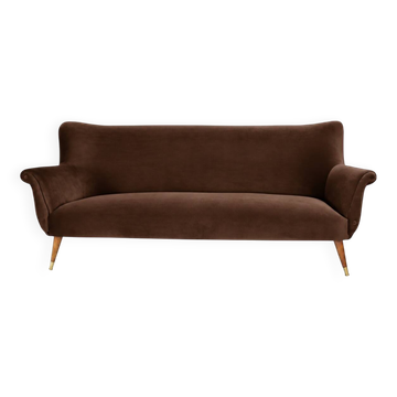 Magnificent vintage 1960s chocolate brown velvet sofa – unique piece.