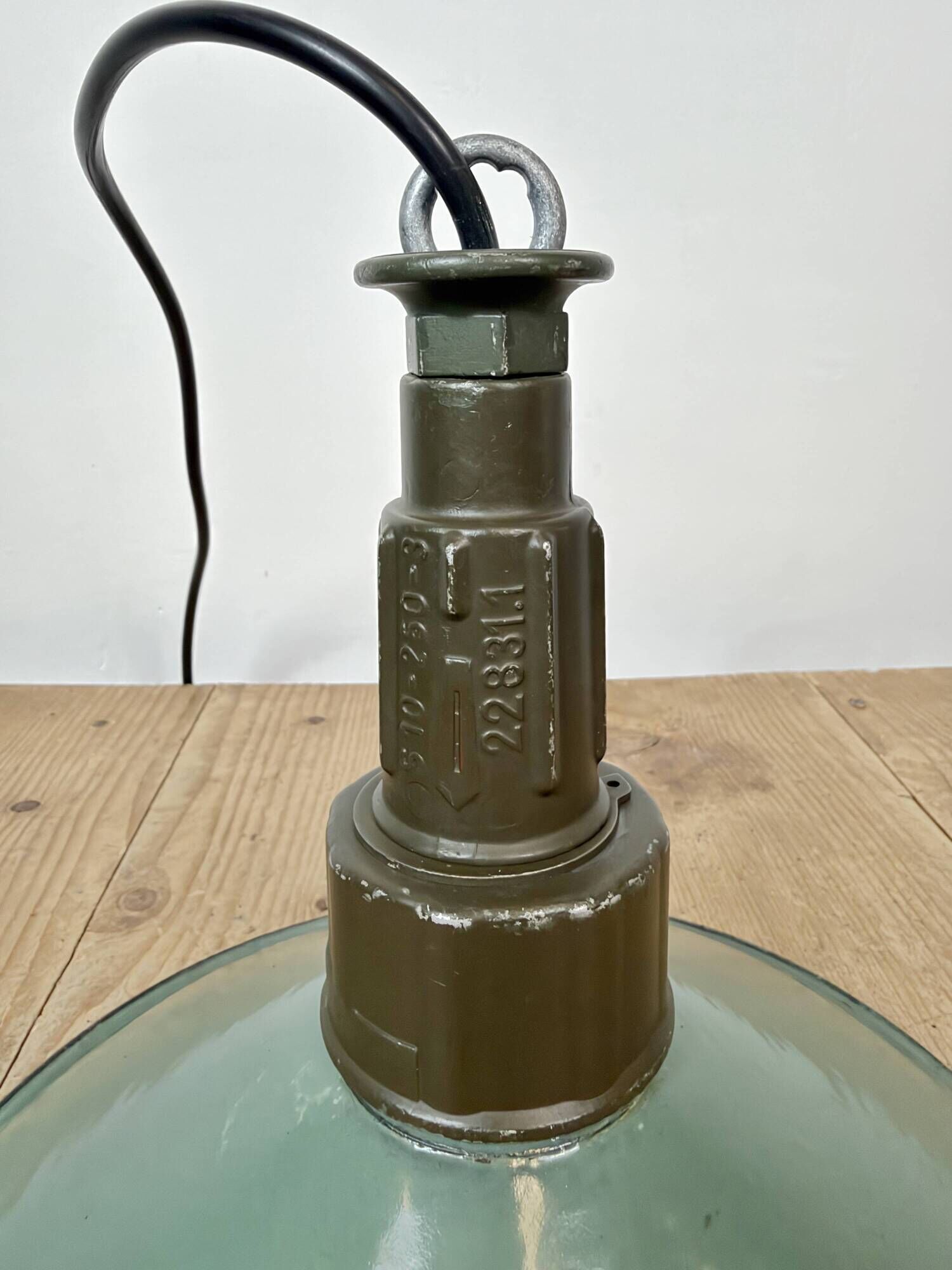 Industrial Petrol Enamel Military Pendant Lamp with Cast Aluminium Top