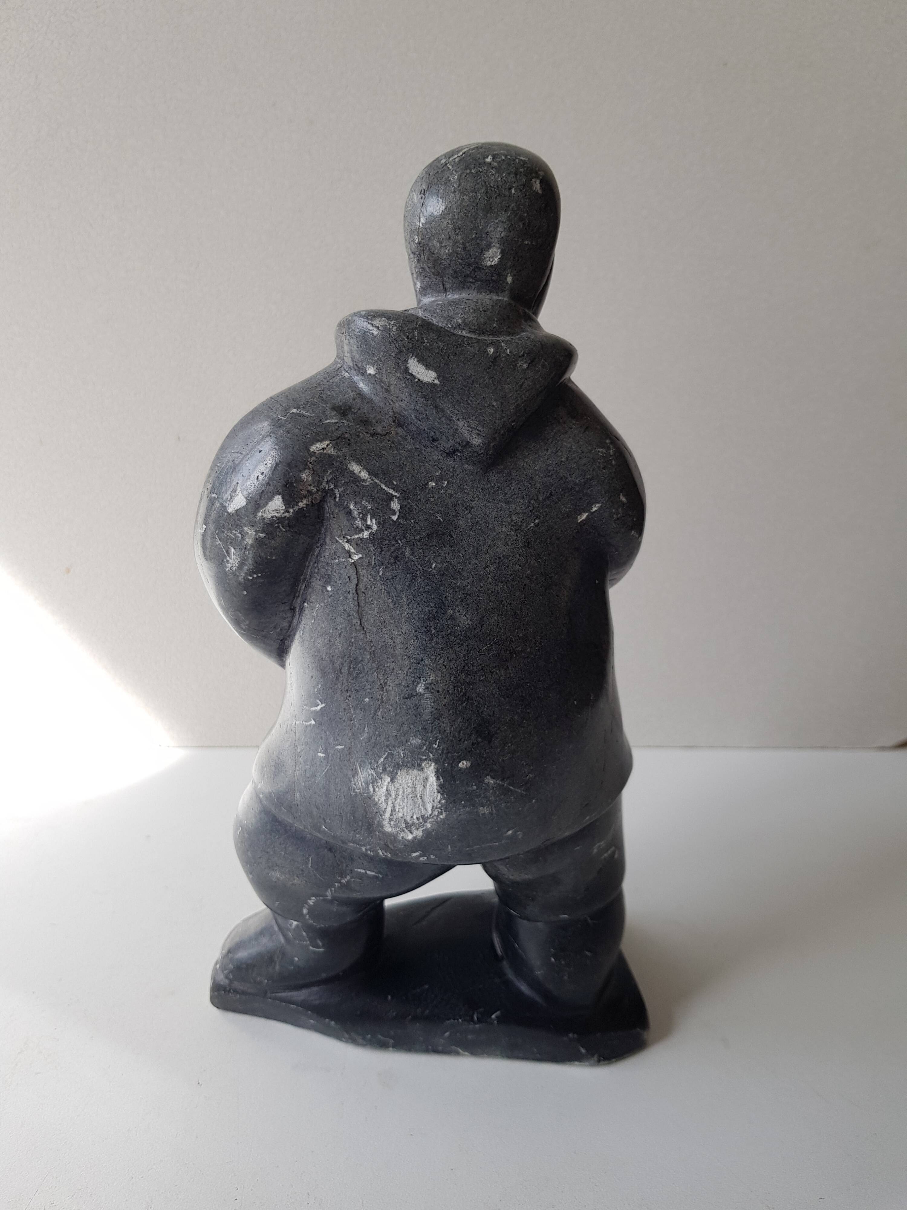 Inuit Art Soapstone Sculpture Eskimo Hunter/Fisherman Signed. 1960s