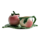 Saucière, sucrier et support en barbotine pêche rose.