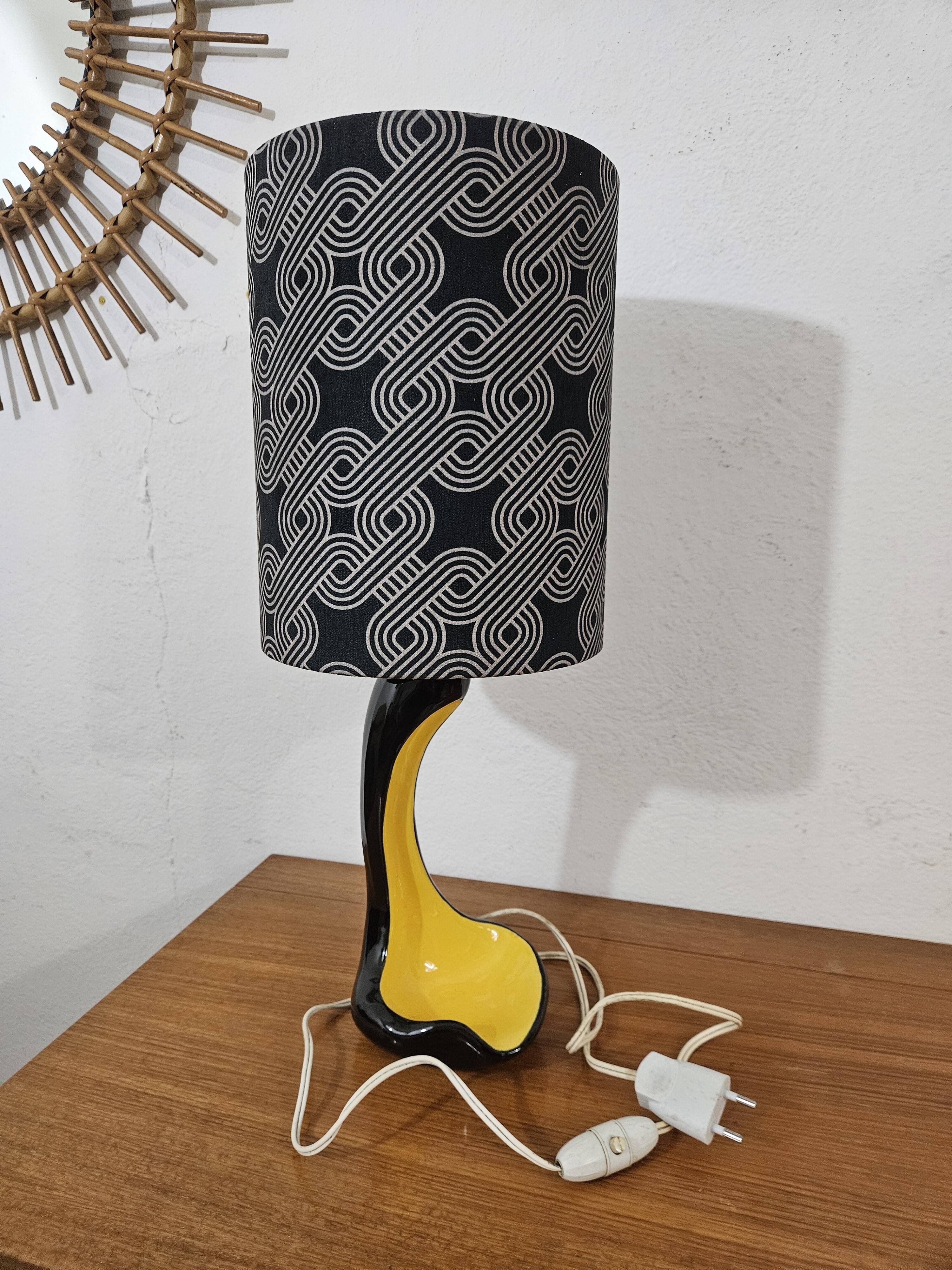 Vintage ceramic lamp free form Yellow and Black