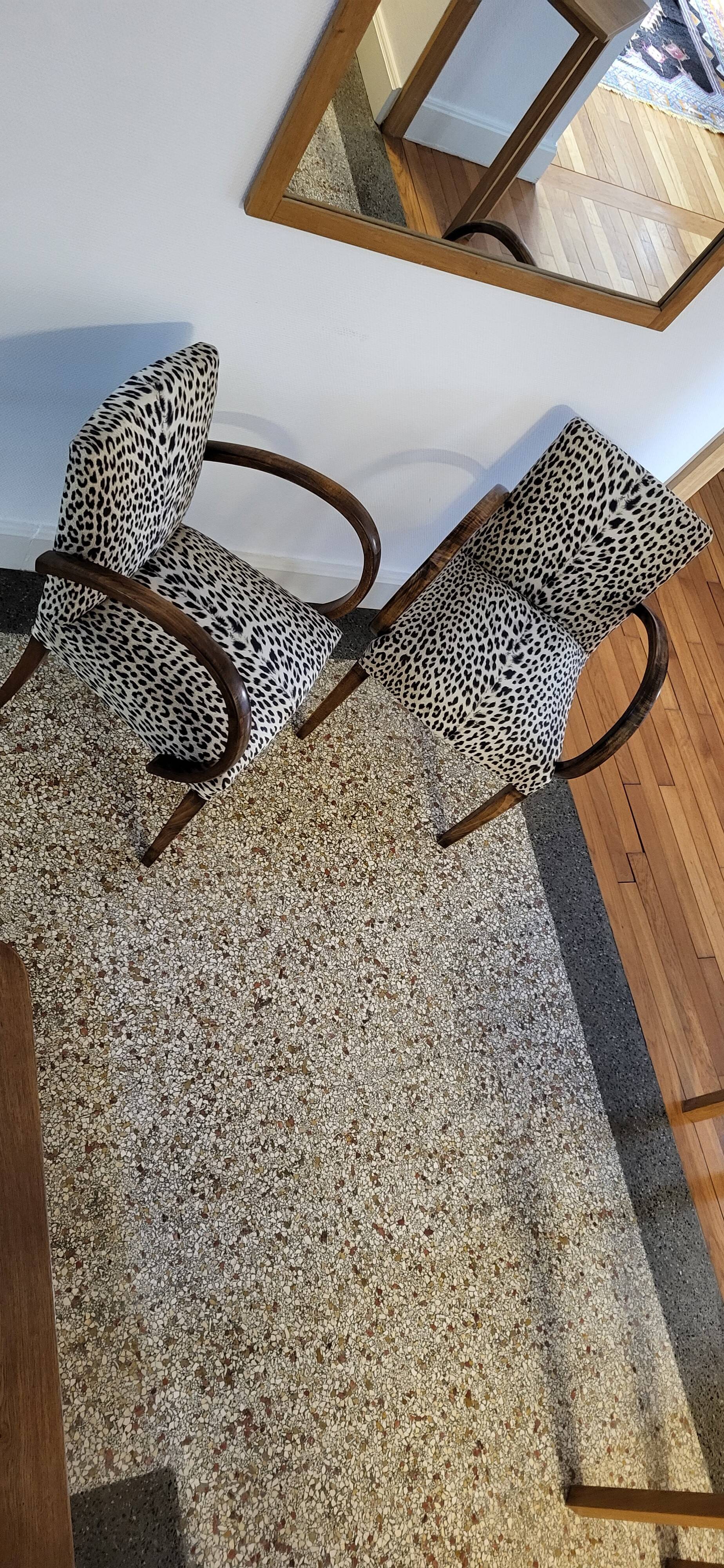pair of Bridge armchairs, leopard fabric