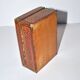 Vintage wooden box with straw marquetry and mother-of-pearl decoration.