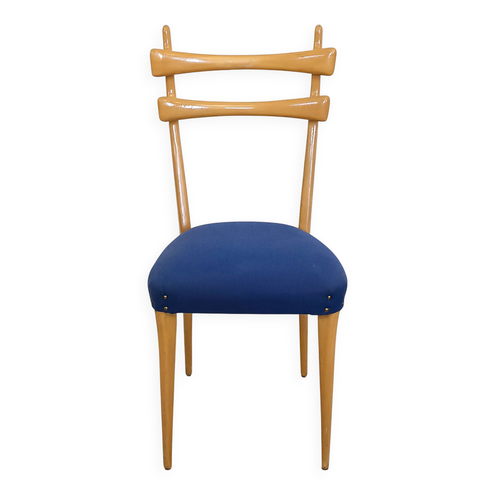 Vintage Maple Dining Chairs with Ultramarine Blue Fabric, 1950s, Set of 5
