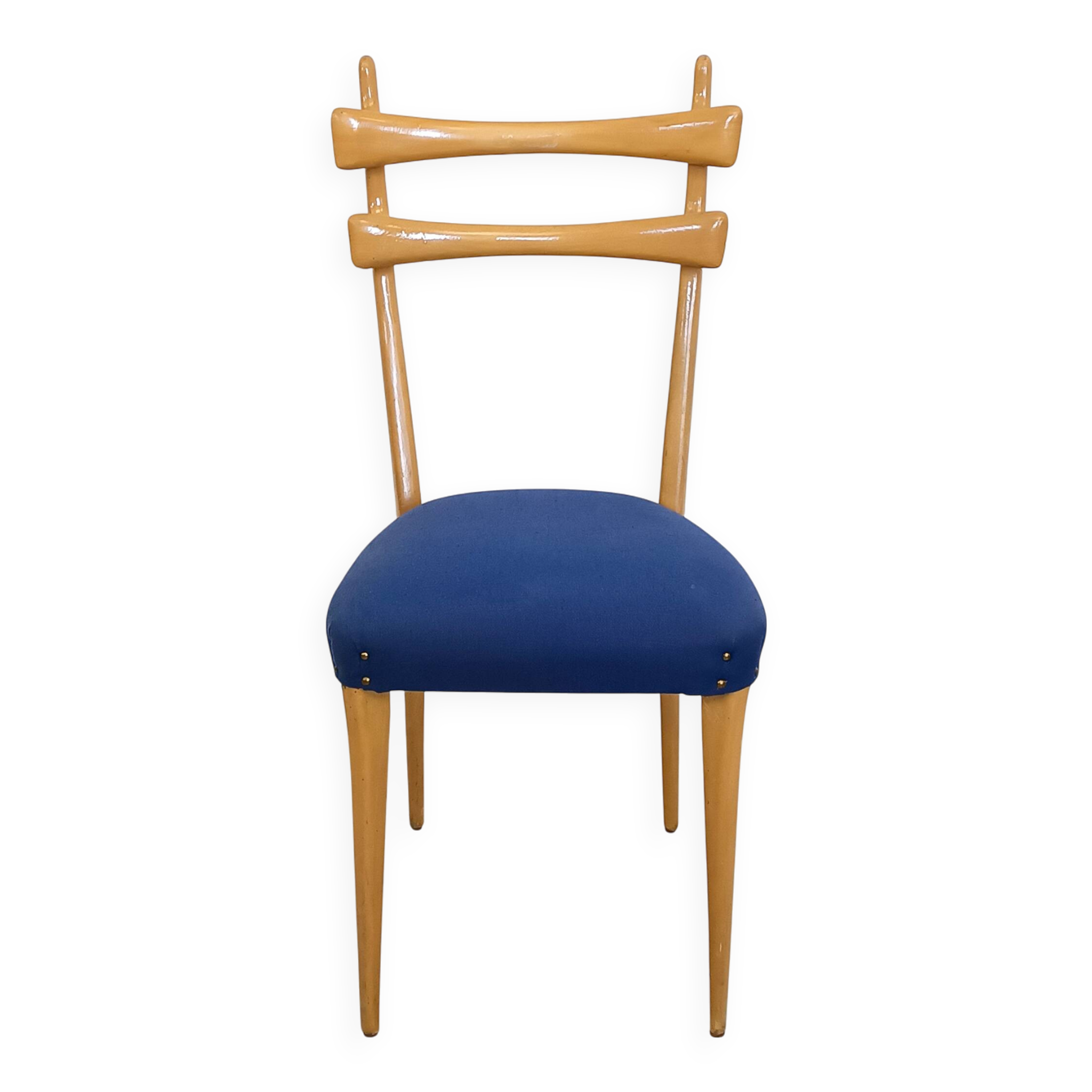 Vintage Maple Dining Chairs with Ultramarine Blue Fabric, 1950s, Set of 5