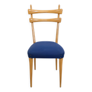 Vintage Maple Dining Chairs with Ultramarine Blue Fabric, 1950s, Set of 5