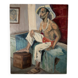 Portrait of a man interior scene by Pegeaud-Deva 20th oil on panel