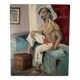 Portrait d'homme scène d'intérieur par Pegeaud-Deva XXe huile sur panneau