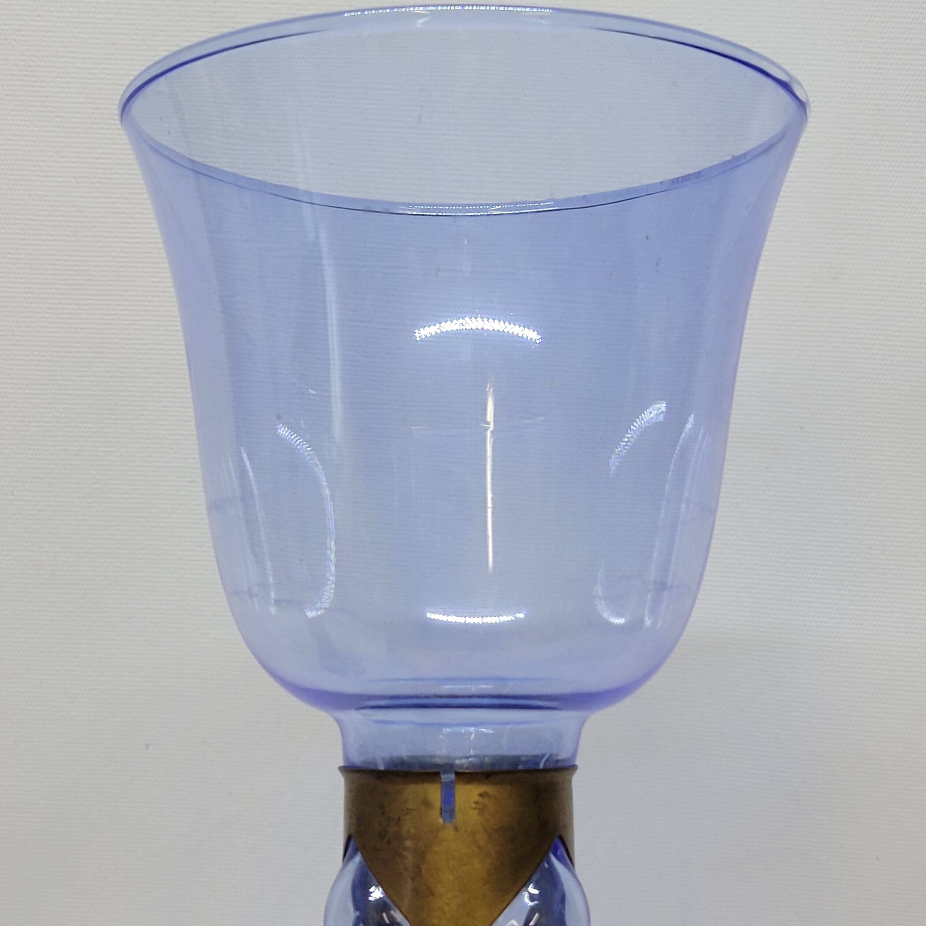 Pair Of Blue Glass Tealight Holders Blown In Cage Dlg Felipe Derflingher