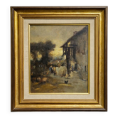 French school – Animated farm scene – Oil on panel