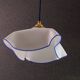 Suspension ancienne en opaline blanche avec filet translucide bleu, suspension française  circa 1950