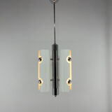 Mid-century italian space age pendant light in chrome and white lacquered metal