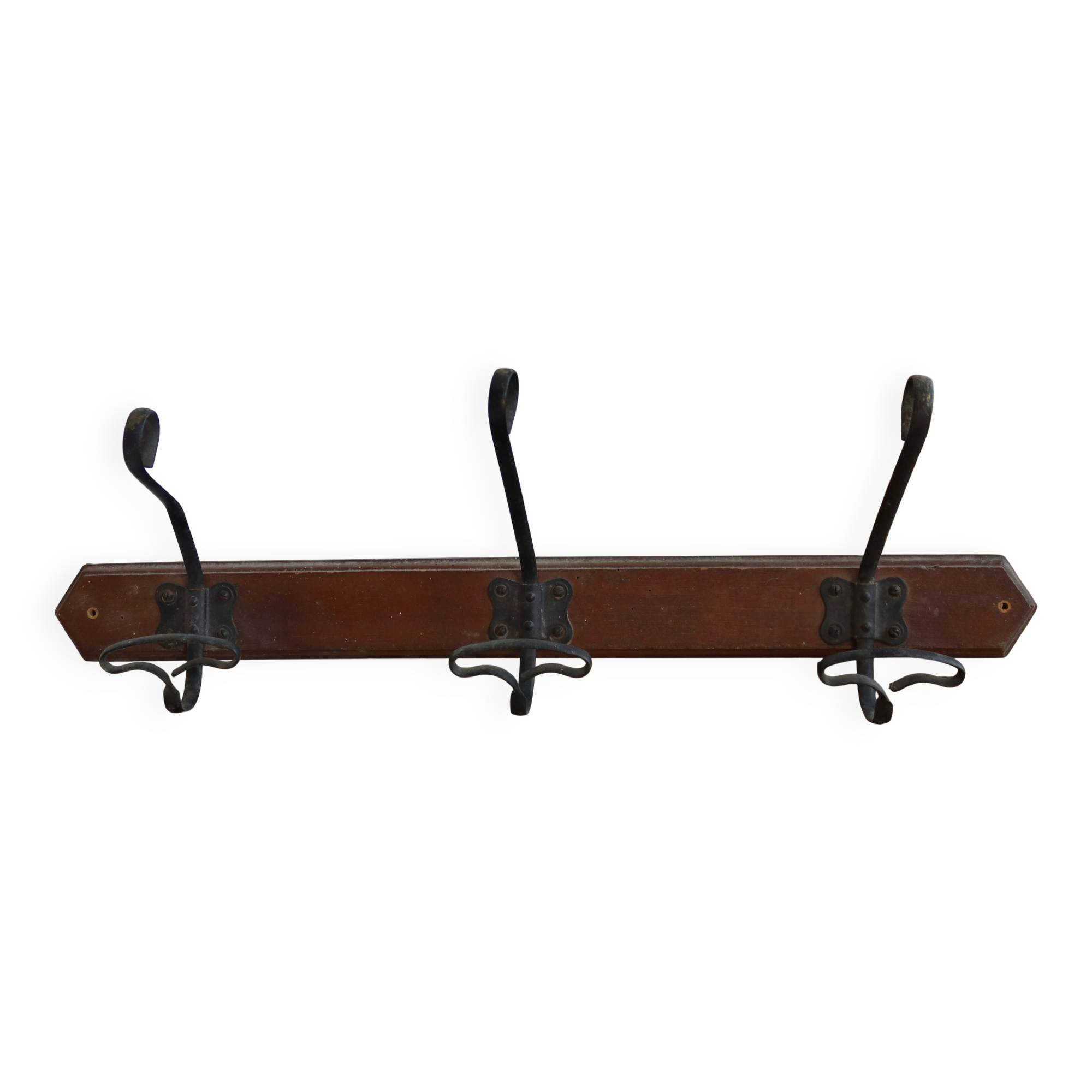 Vintage wooden wall hook – 3 metal hooks