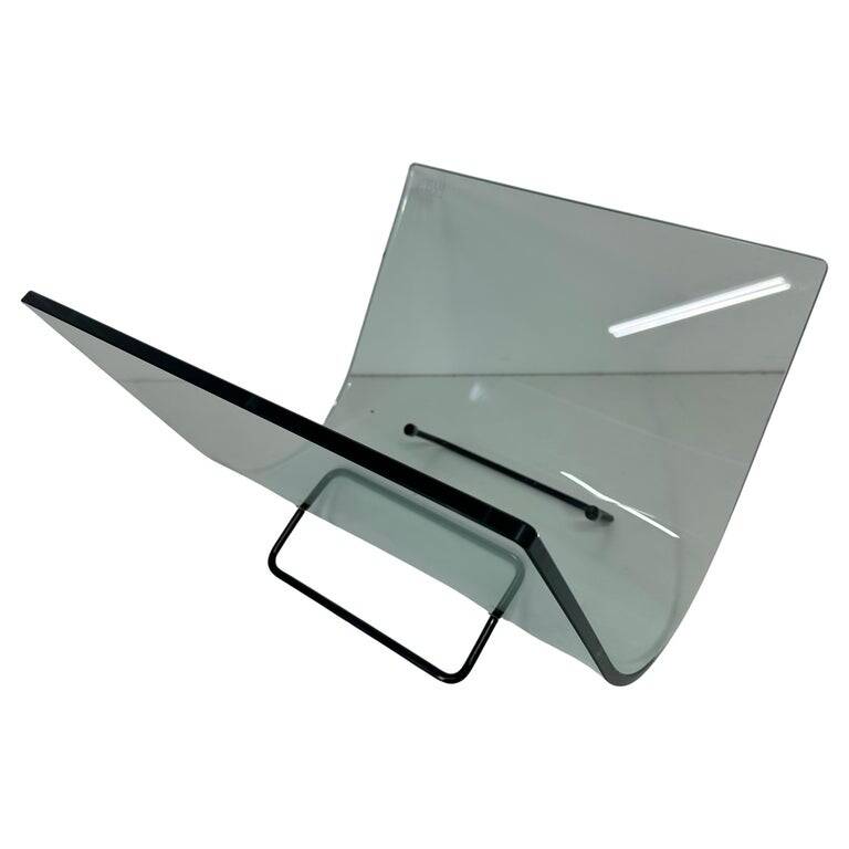 Italian Curved Glass and Metal Magazine Holder, FIAM, 1980s
