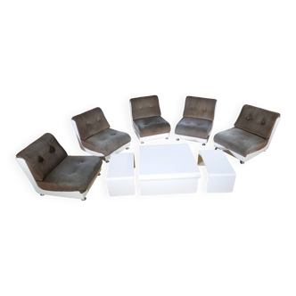 Italian Modular Space Age Design Sofa Set Chairs, Couch & Tables 1970s