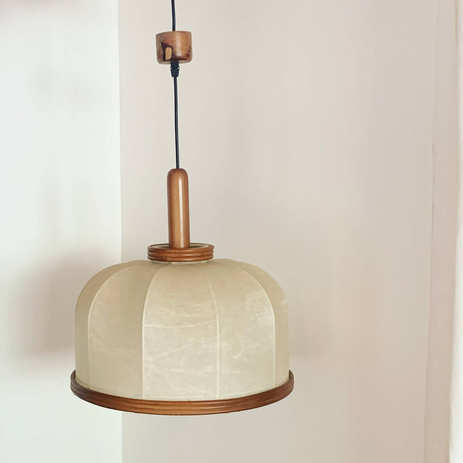 Vintage leather and rattan pendant light