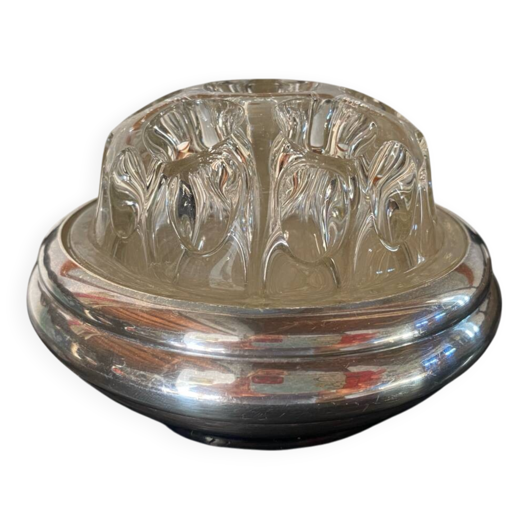 Gallia Art Deco glass and silver metal flower stand