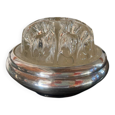 Pique-fleurs en verre et métal argenté Art Déco Gallia