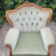 Fauteuil ancien Louis XV  en velours vert d eau