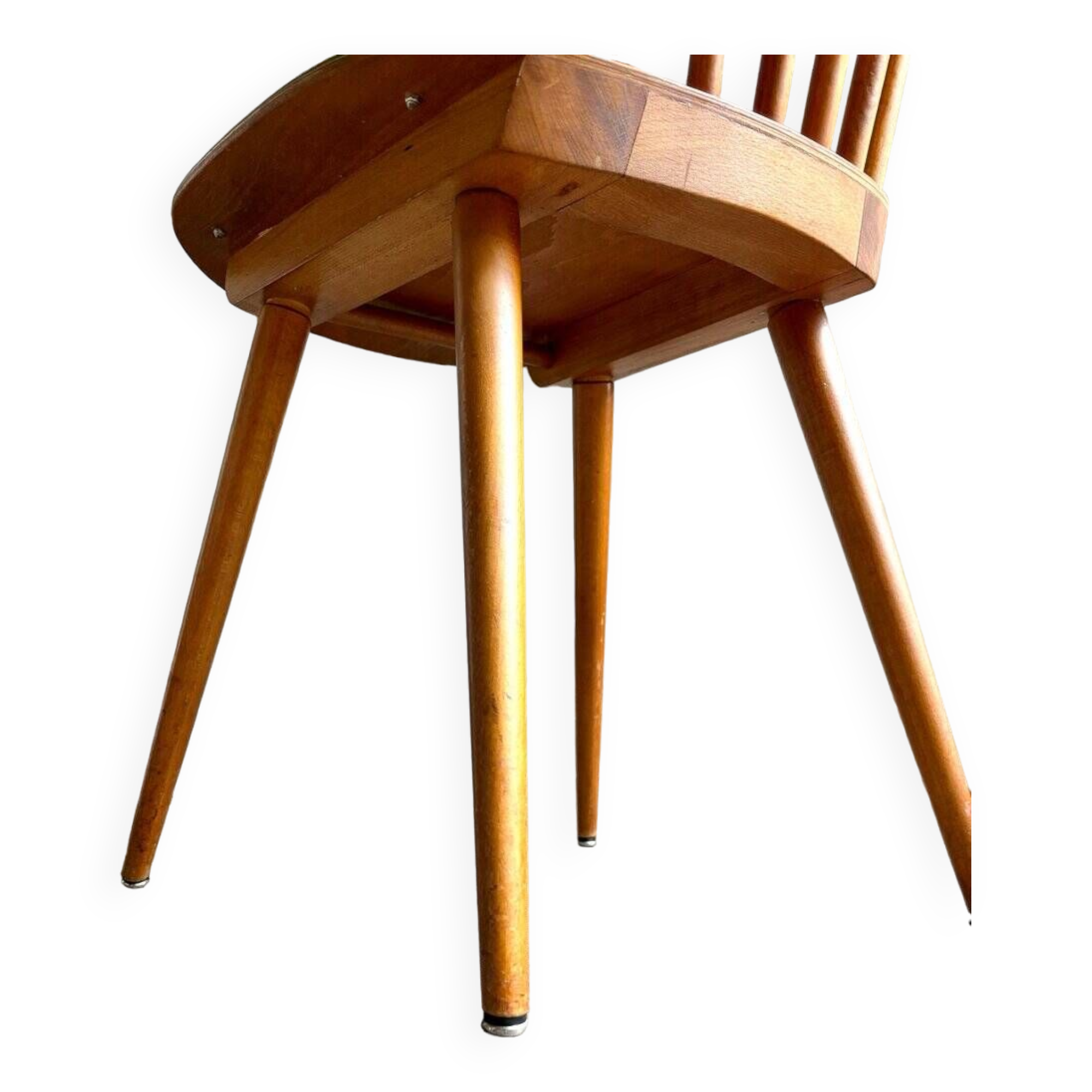 Baumann bistro chair in light wood and green skai, “Menuet” model