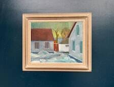 Original Swedish Oil on Canvas – "Vinter Kväll Viks" by Albert Krüger (1885–1965) – Signed – 1945 – Vintage and Framed